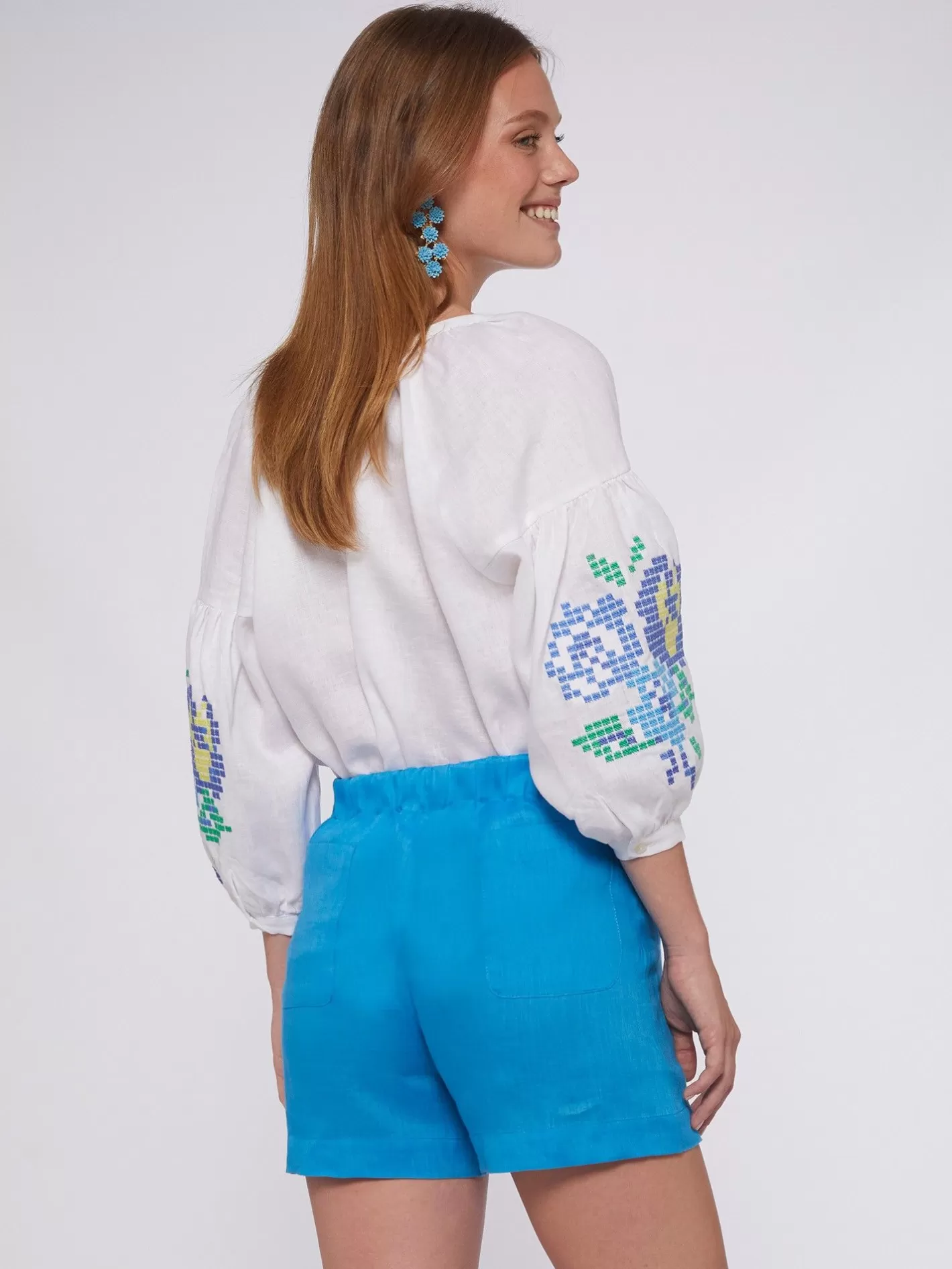 Pantalones | Vilagallo Bermuda Lino Azul