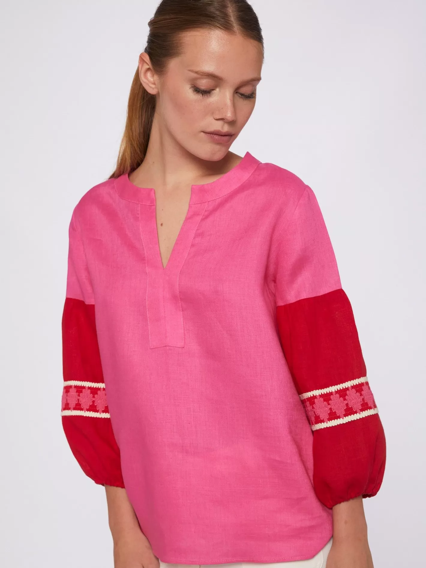 Camisas | Vilagallo Camisa 100% Lino Bicolor Manga Abullonada