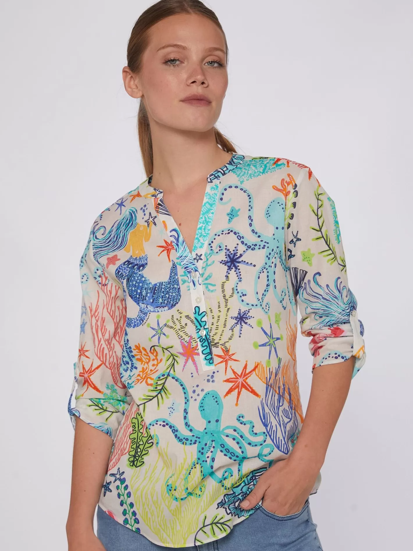 Camisas | Vilagallo Camisa Algodon Estampado Sirena