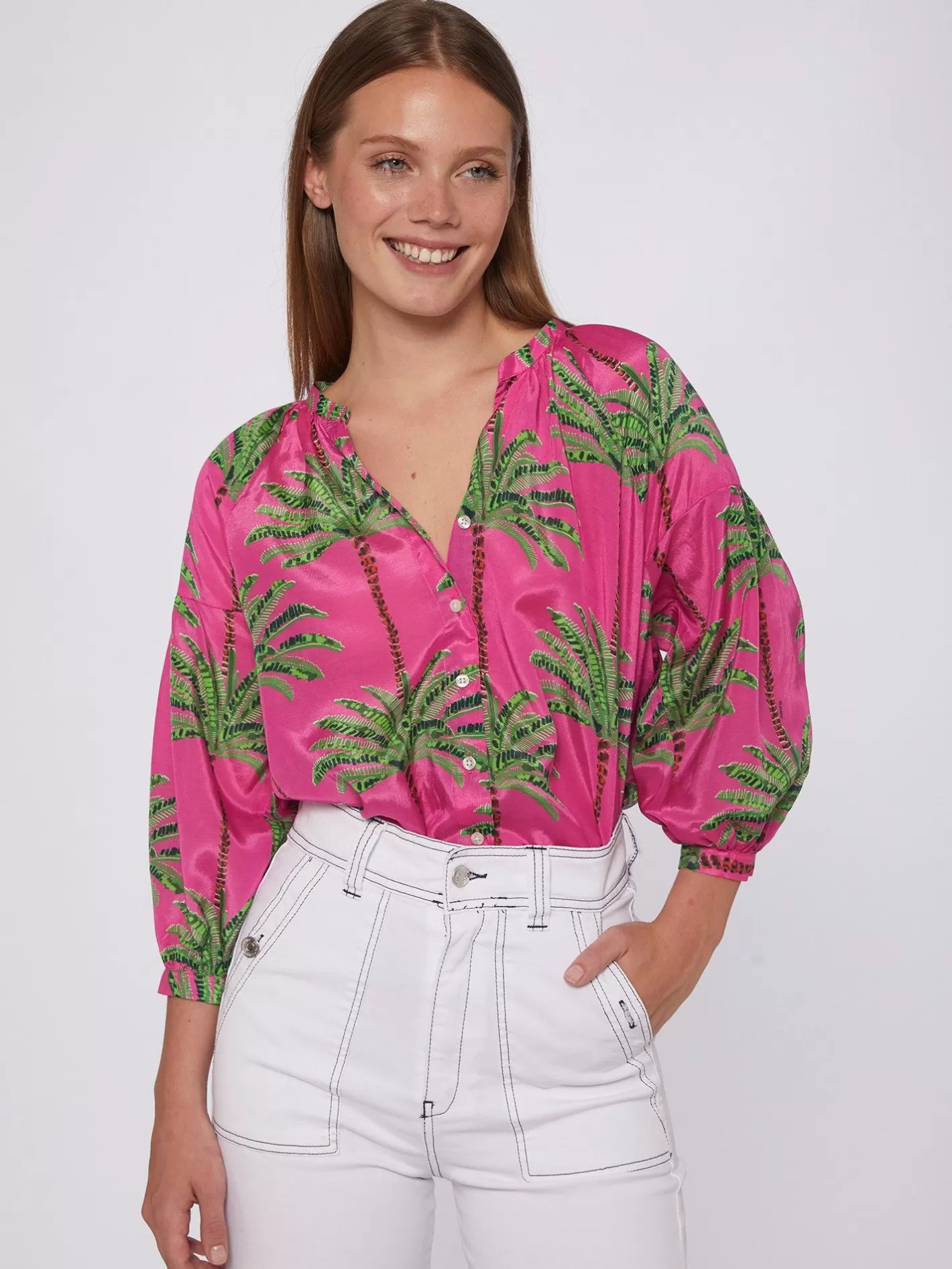 Camisas | Vilagallo Camisa Estampado Palmeras Rosa