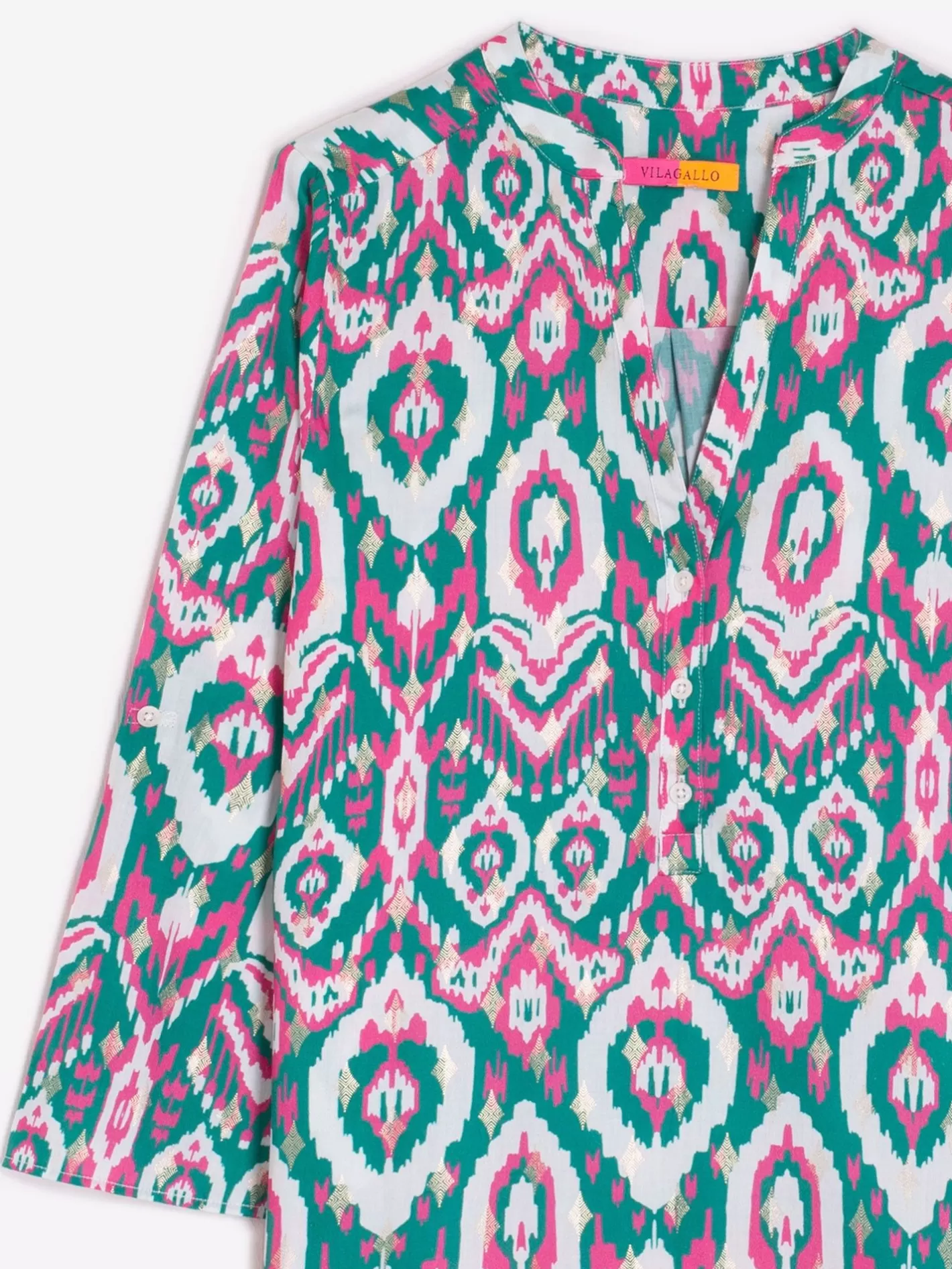 Camisas | Vilagallo Camisa Francina Ikat Green Pink Gold