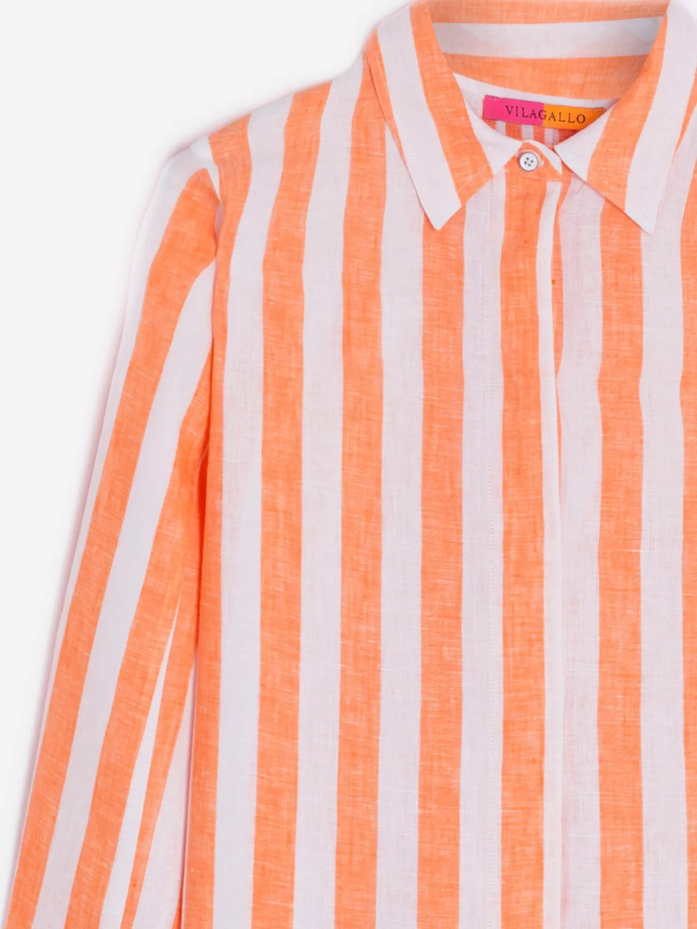 Camisas | Vilagallo Camisa Ginger Orange Linen Stripes