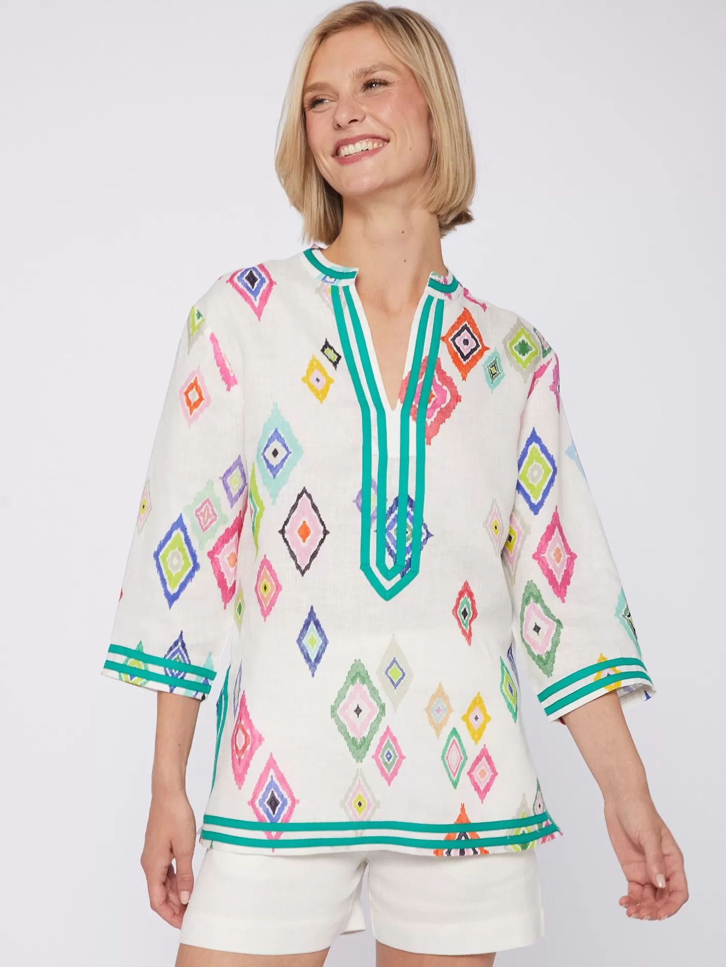 Camisas | Vilagallo Camisa Kaftan Estampado Ikat 100% Lino