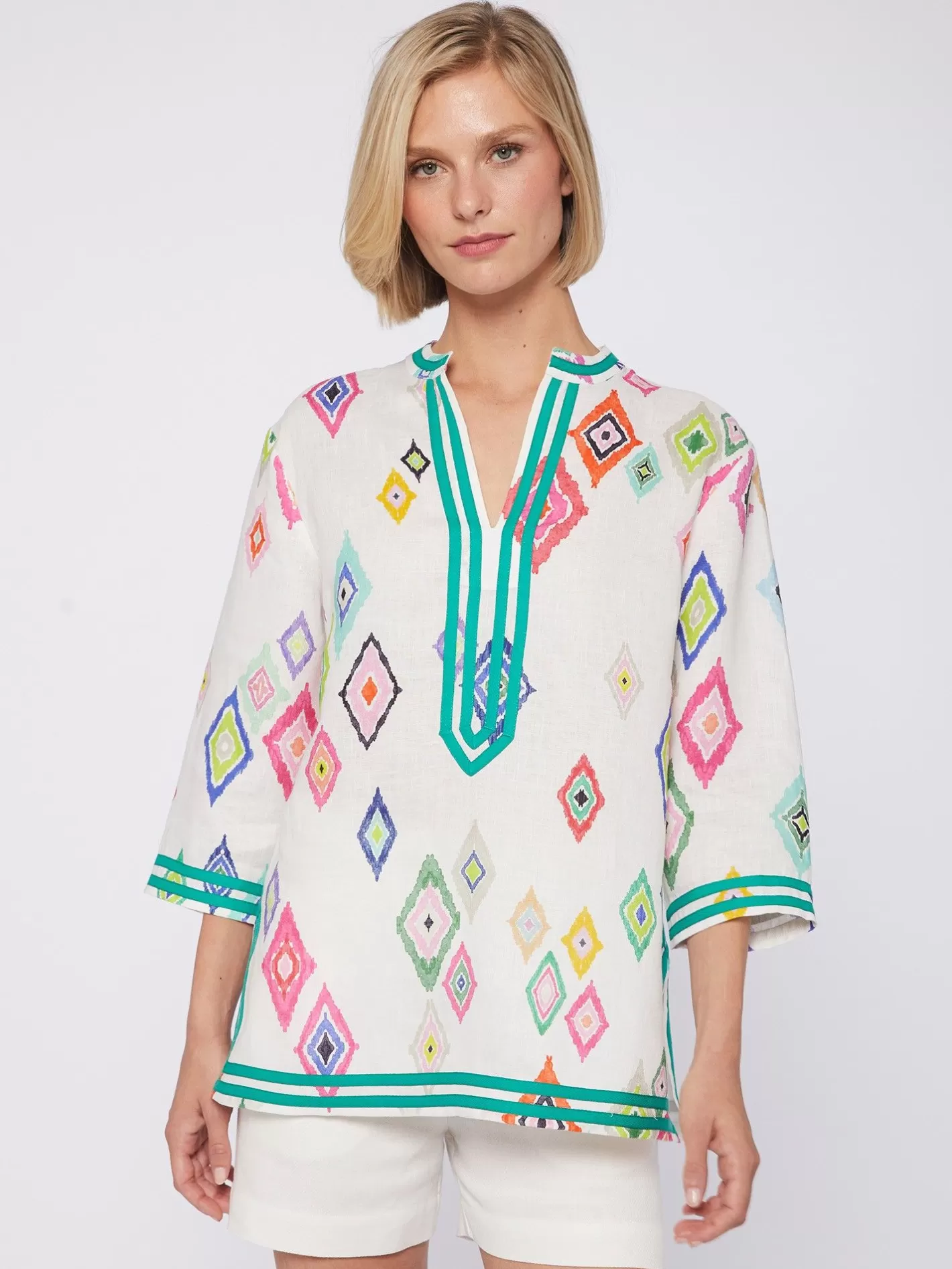 Camisas | Vilagallo Camisa Kaftan Estampado Ikat 100% Lino