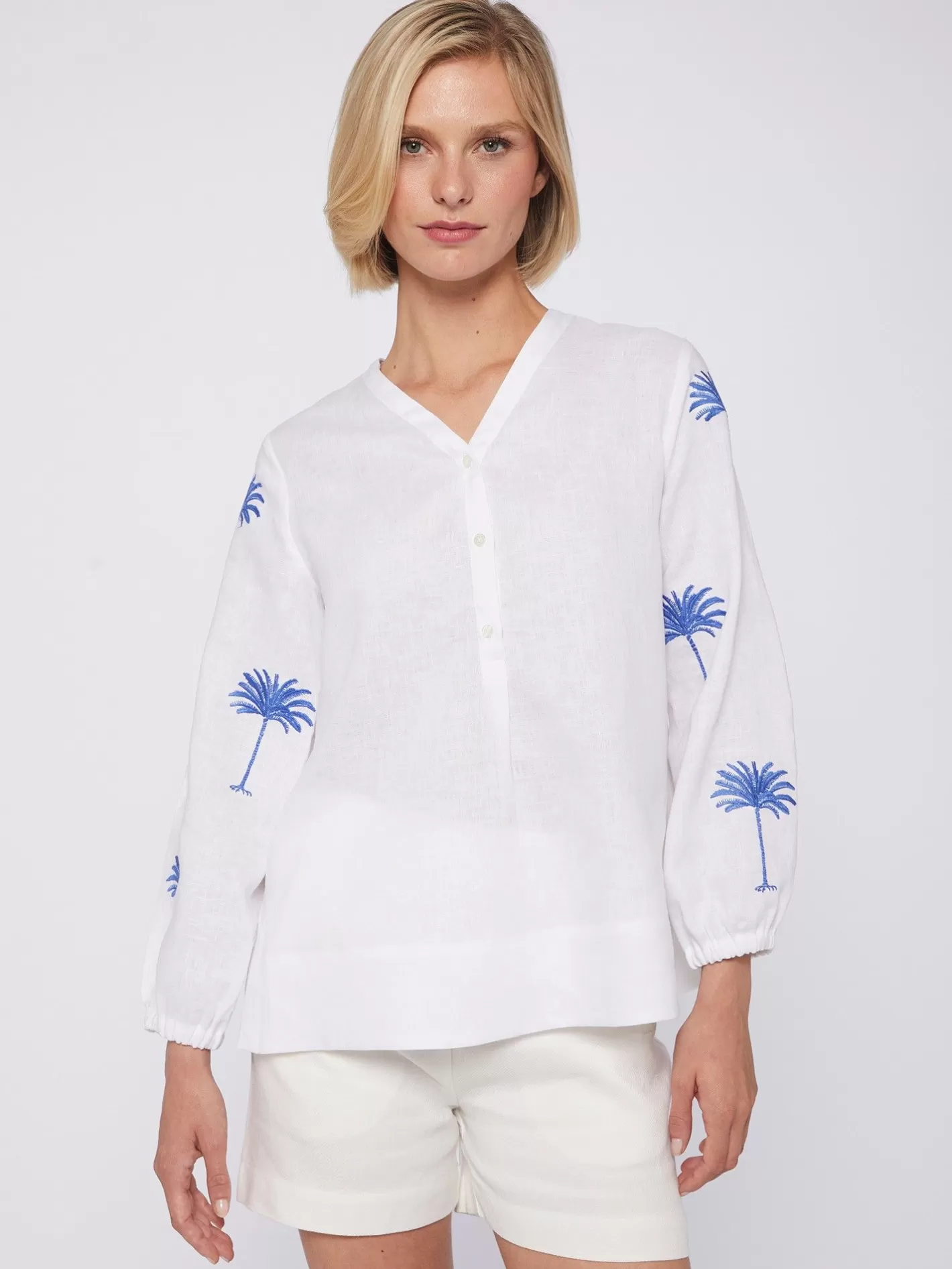 Camisas | Vilagallo Camisa Lino Mangas Bordadas Palmera