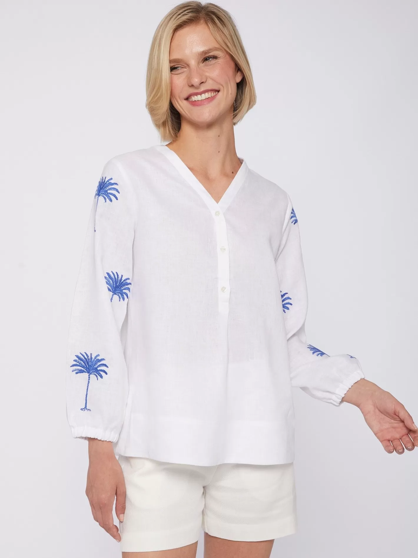 Camisas | Vilagallo Camisa Lino Mangas Bordadas Palmera