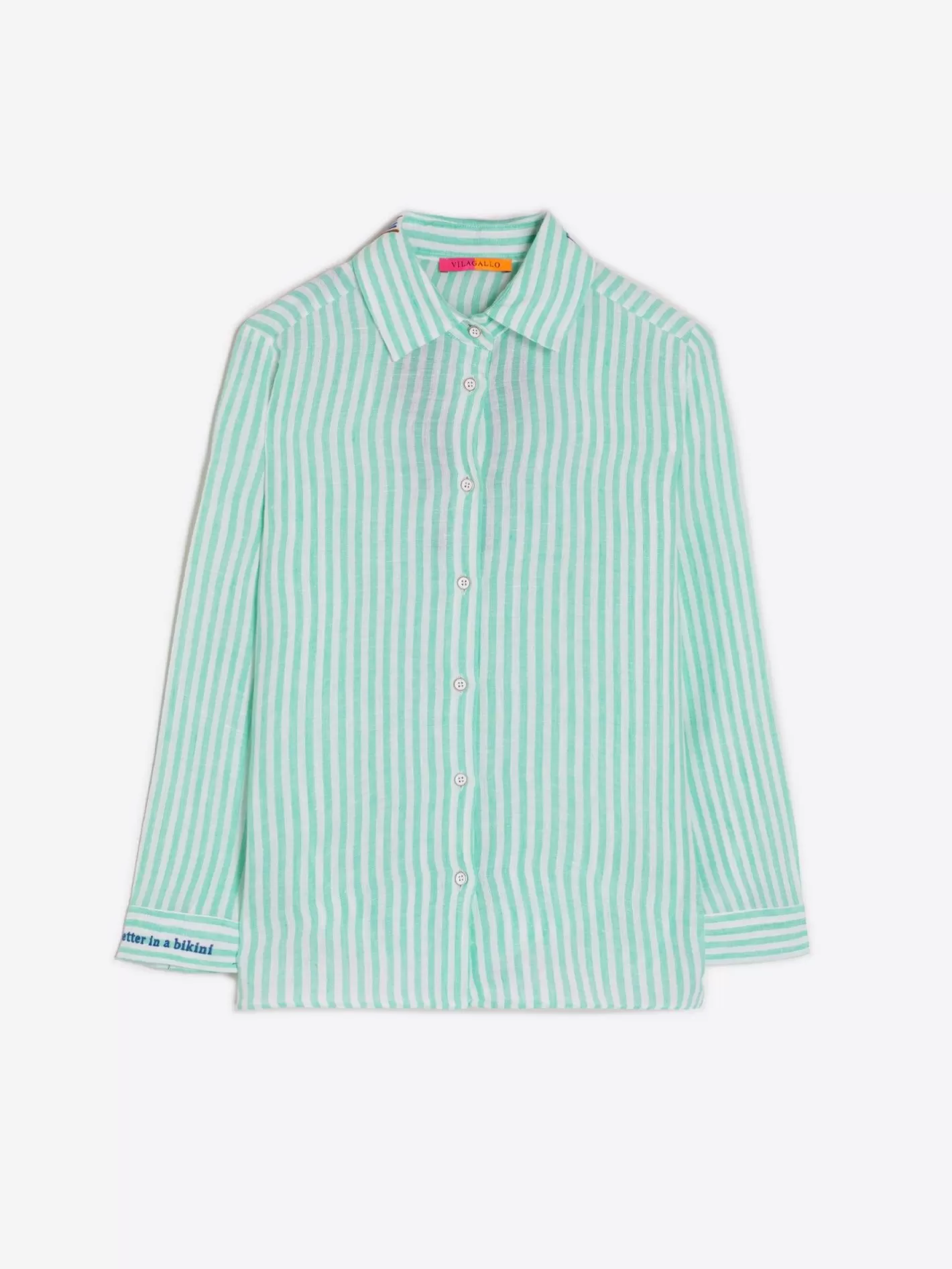 Camisas | Vilagallo Camisa Petra Emb Green Linen Stripe