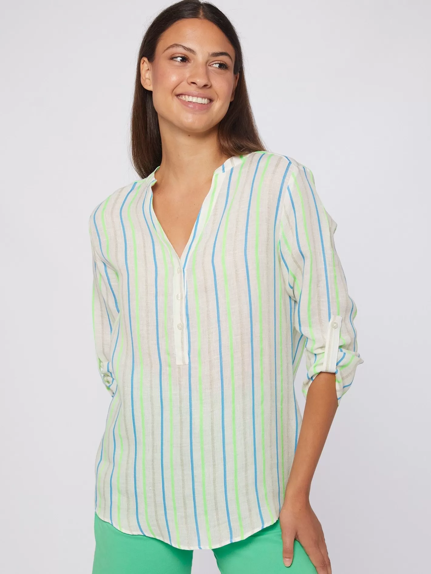 Camisas | Vilagallo Camisa Rayas Neon Azul Verde