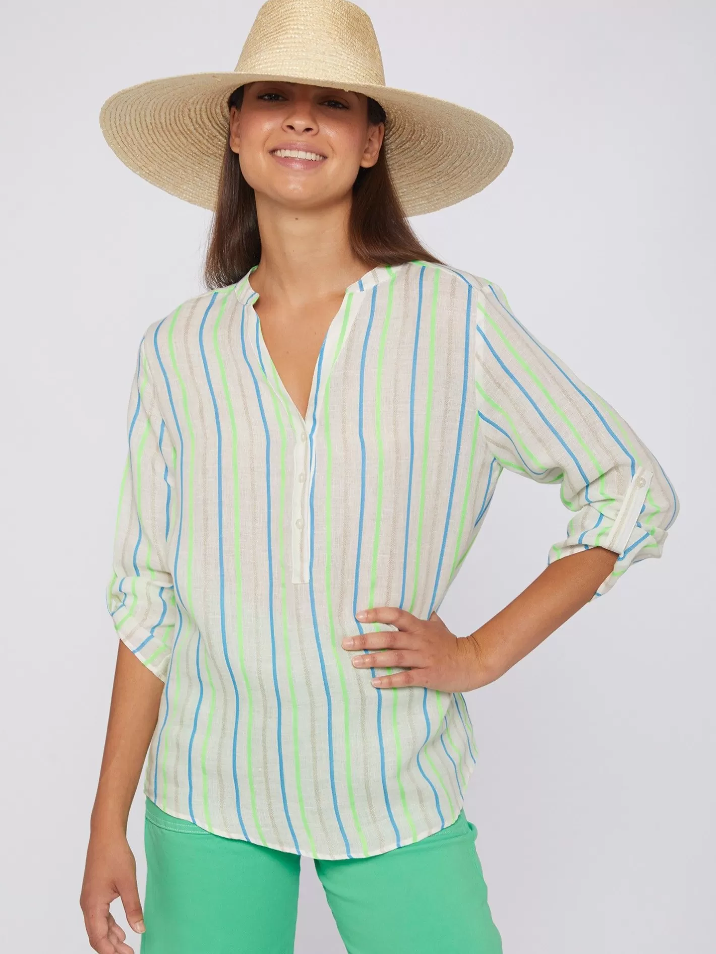 Camisas | Vilagallo Camisa Rayas Neon Azul Verde