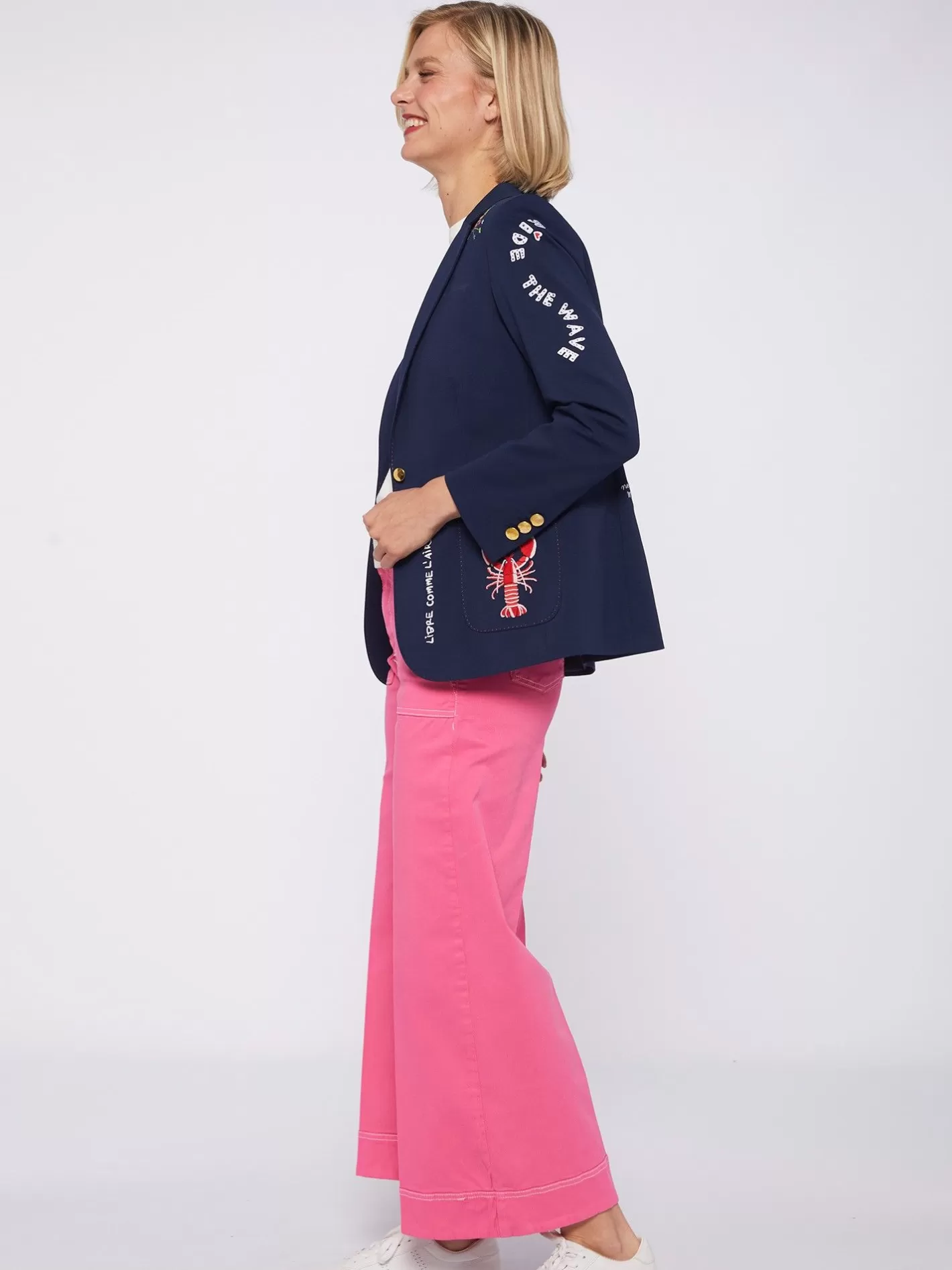 Chaquetas | Vilagallo Chaqueta Bordada Punto Navy Perfect Fit