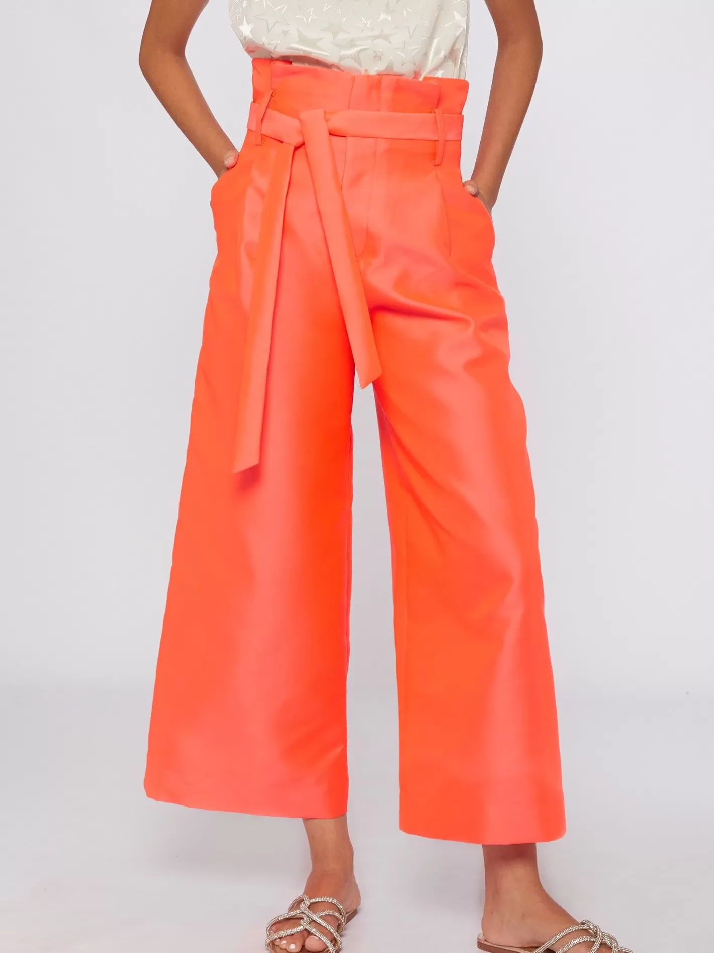 Pantalones | Vilagallo Pantalon Ancho Mikado Fluor