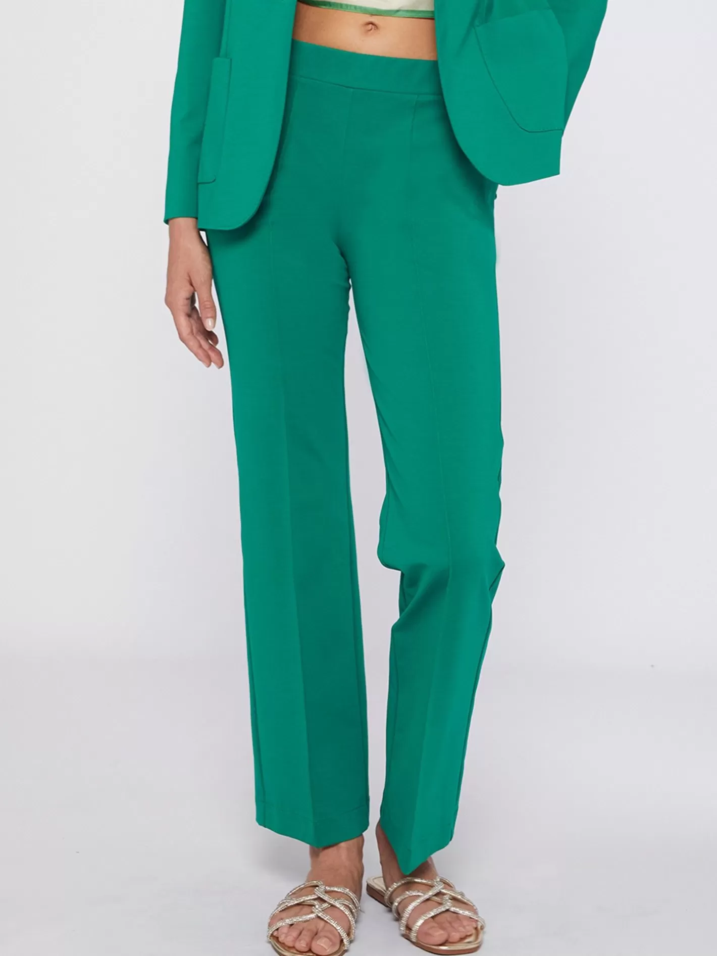 Pantalones | Vilagallo Pantalon Carla Green Knit Perfect Fit