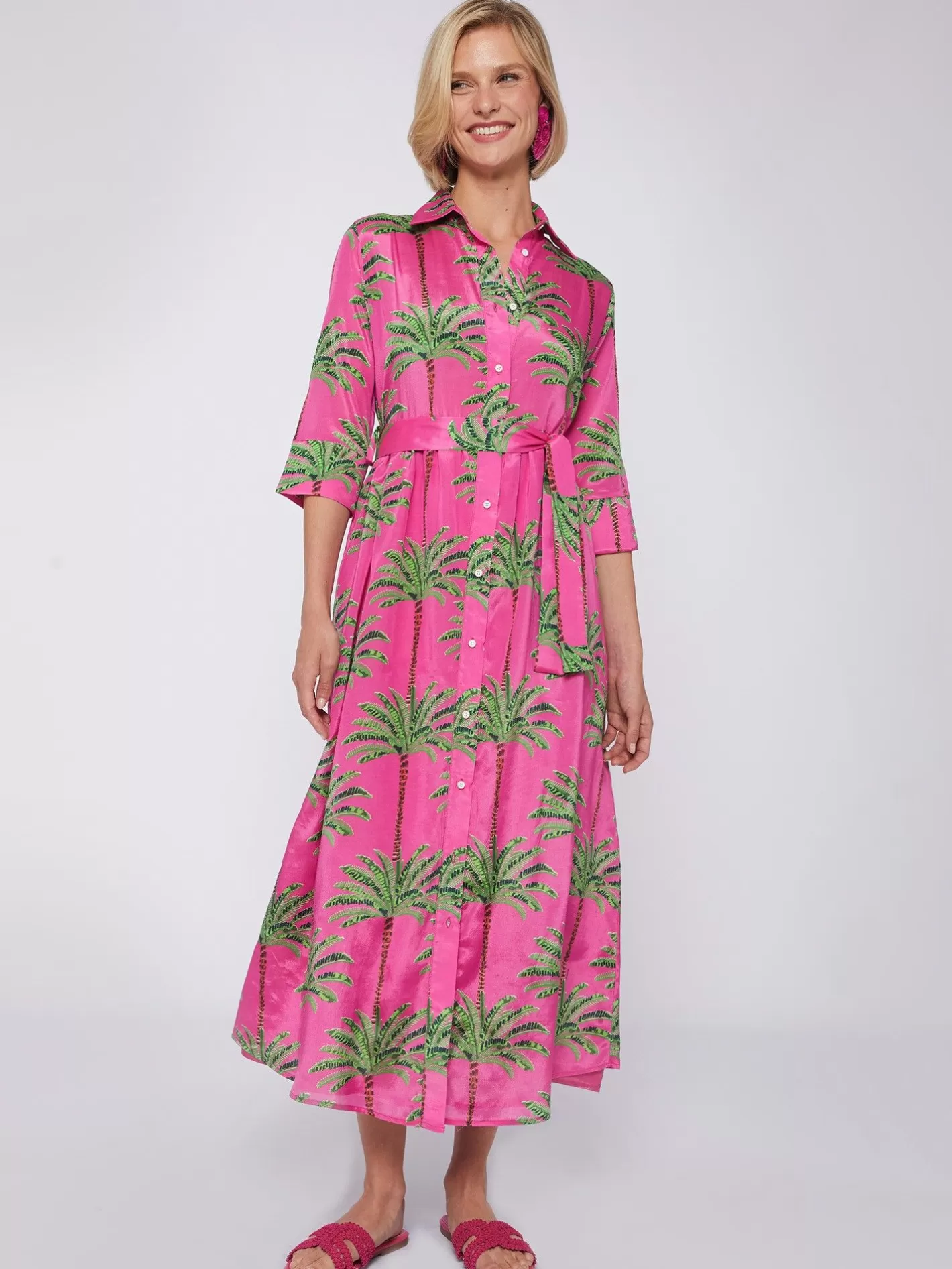 Vestidos | Vilagallo Vestido Natalia Pink Palm Tree